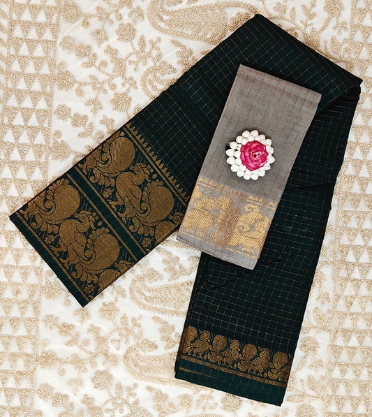 Golden zari kattam saree with double border