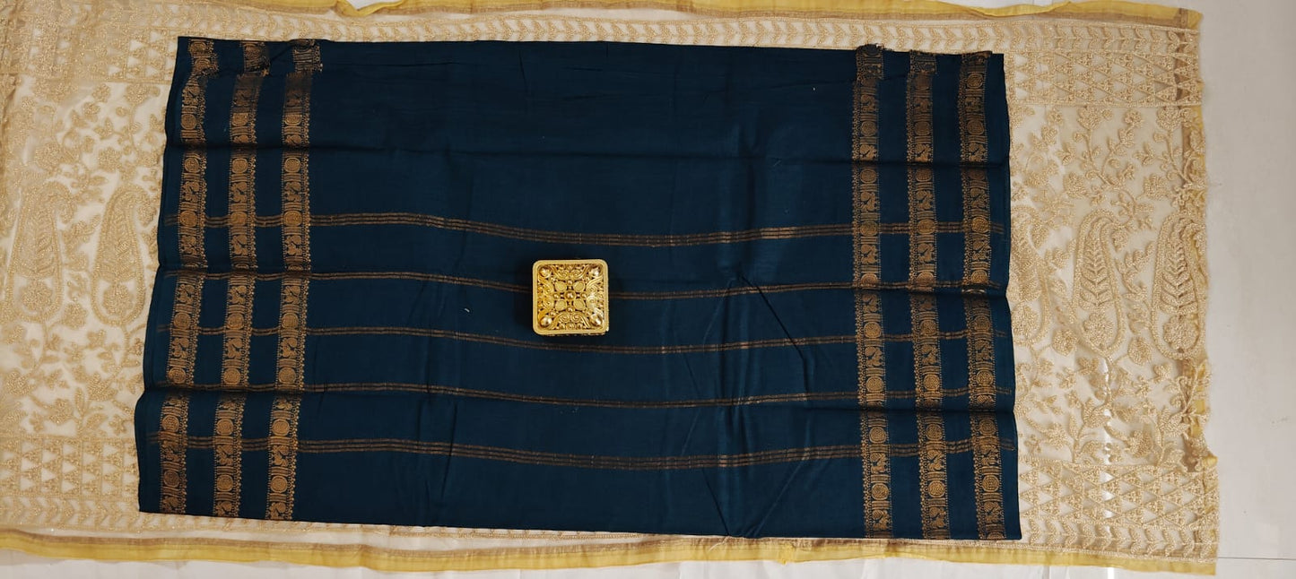 Classic peacock bluish green with Rich Zari Borders