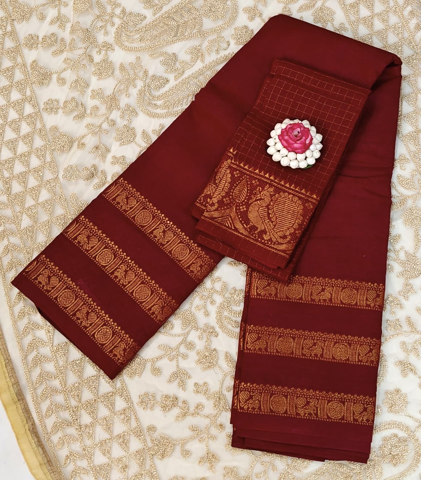 Maroon Majesty – Sungudi plain Saree