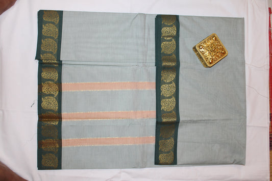 Sage Green Saree with Antique Zari Motif Border