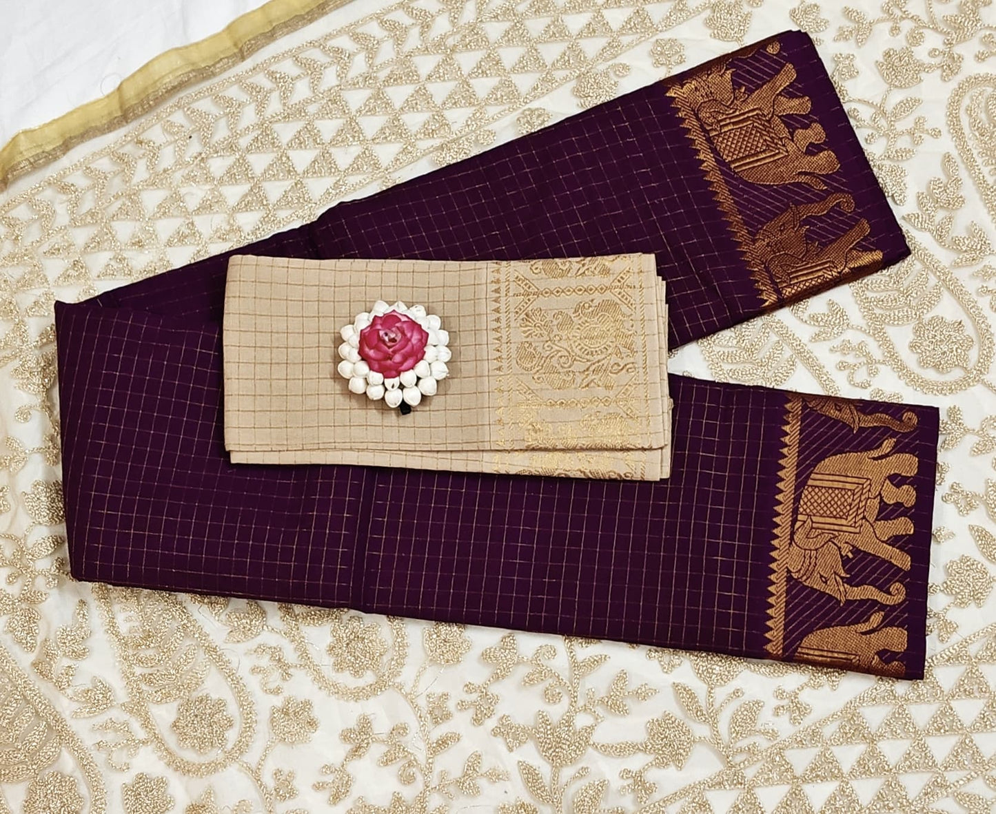 Traditional zari kattam saree