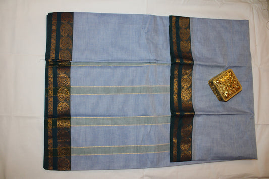 Serene Blue – Minimal Elegance with Zari Paisley Border
