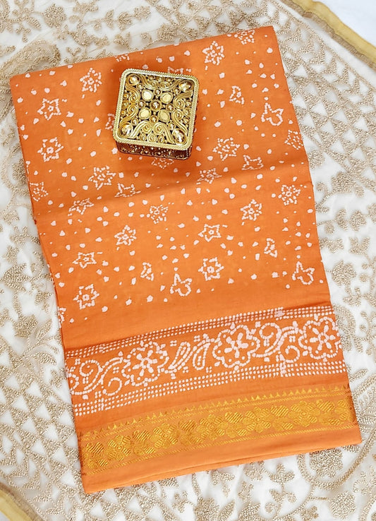 Elegant Orange Bandhani Saree with Zari Border