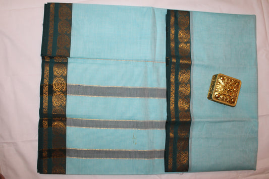 Light Aqua Blue Cotton Saree