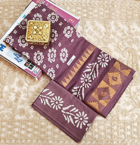 Deep Mauve Bandhani Cotton Saree