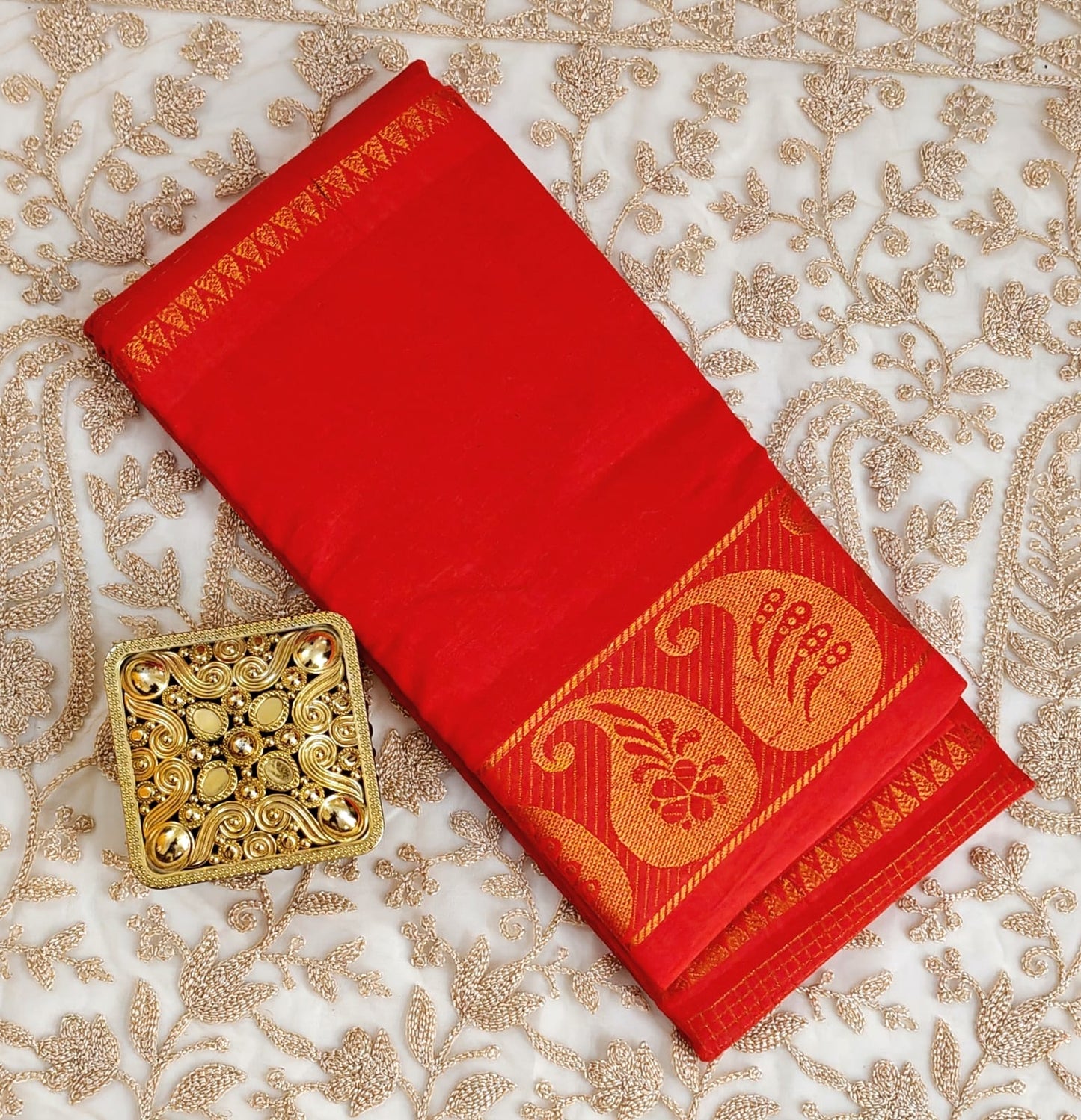 Classic Orange Cotton Saree