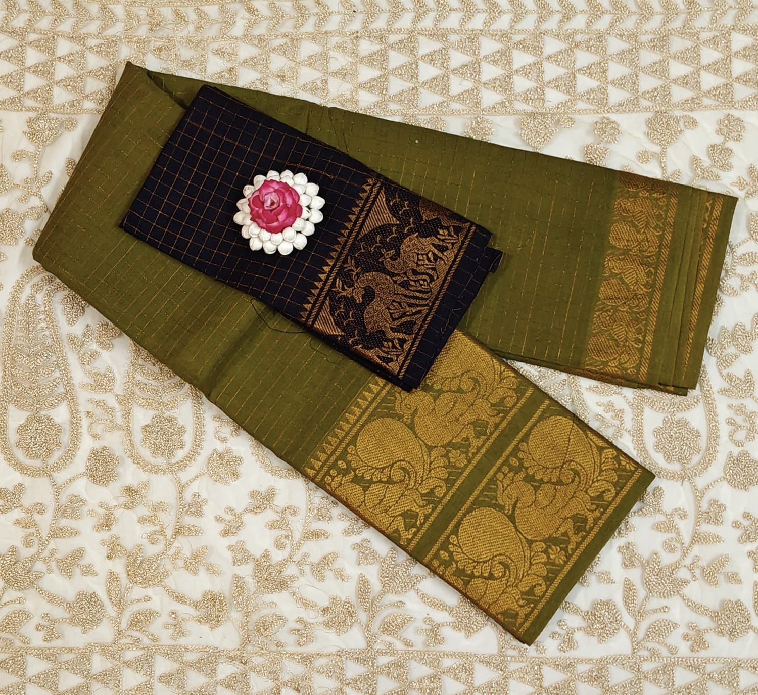 Traditional sungudi golden zari kattam collection