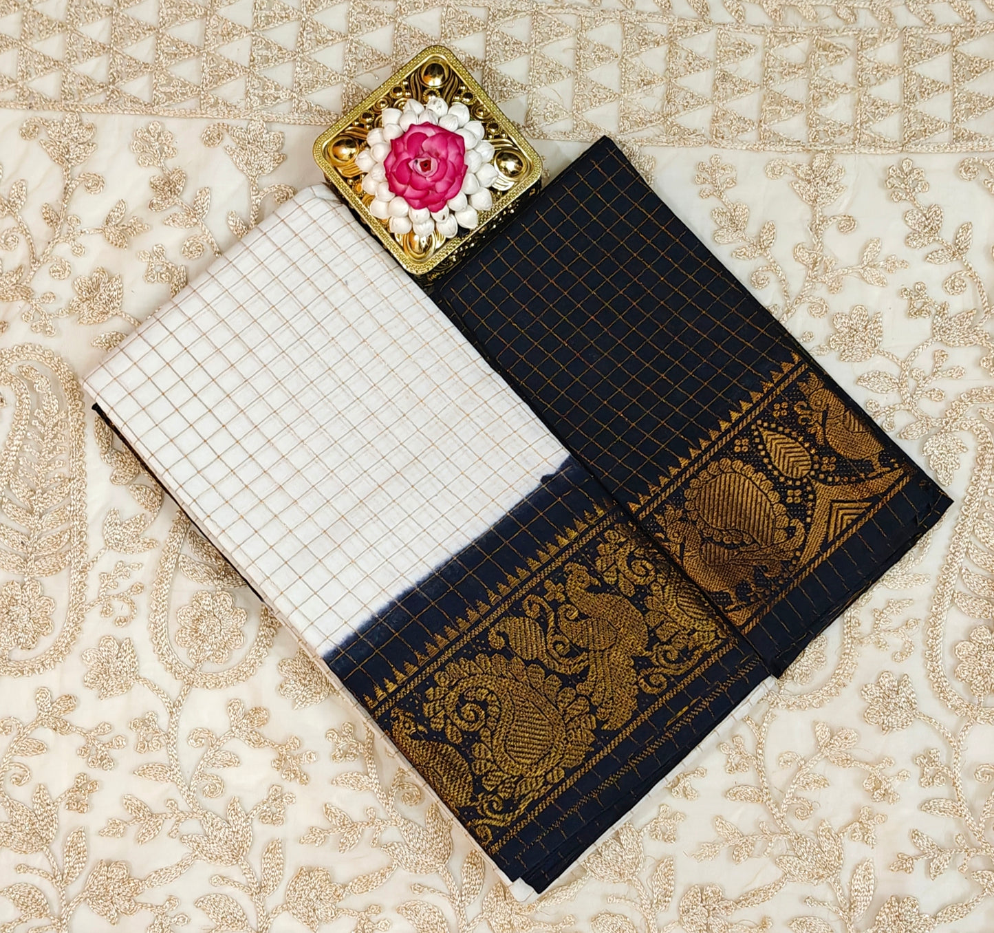 Sungudi zari kattam sarees with Blouse