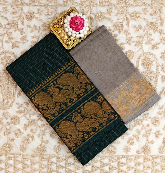 Golden zari kattam saree with double border