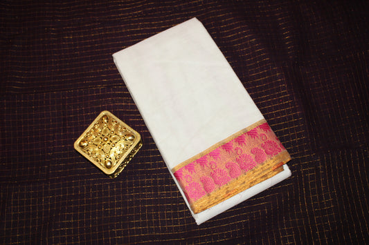 Ivory Glow – Off-White Saree with Pink & Gold Zari Border"