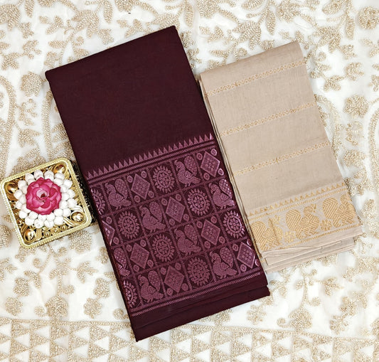 Plain pattern with pink zari border
