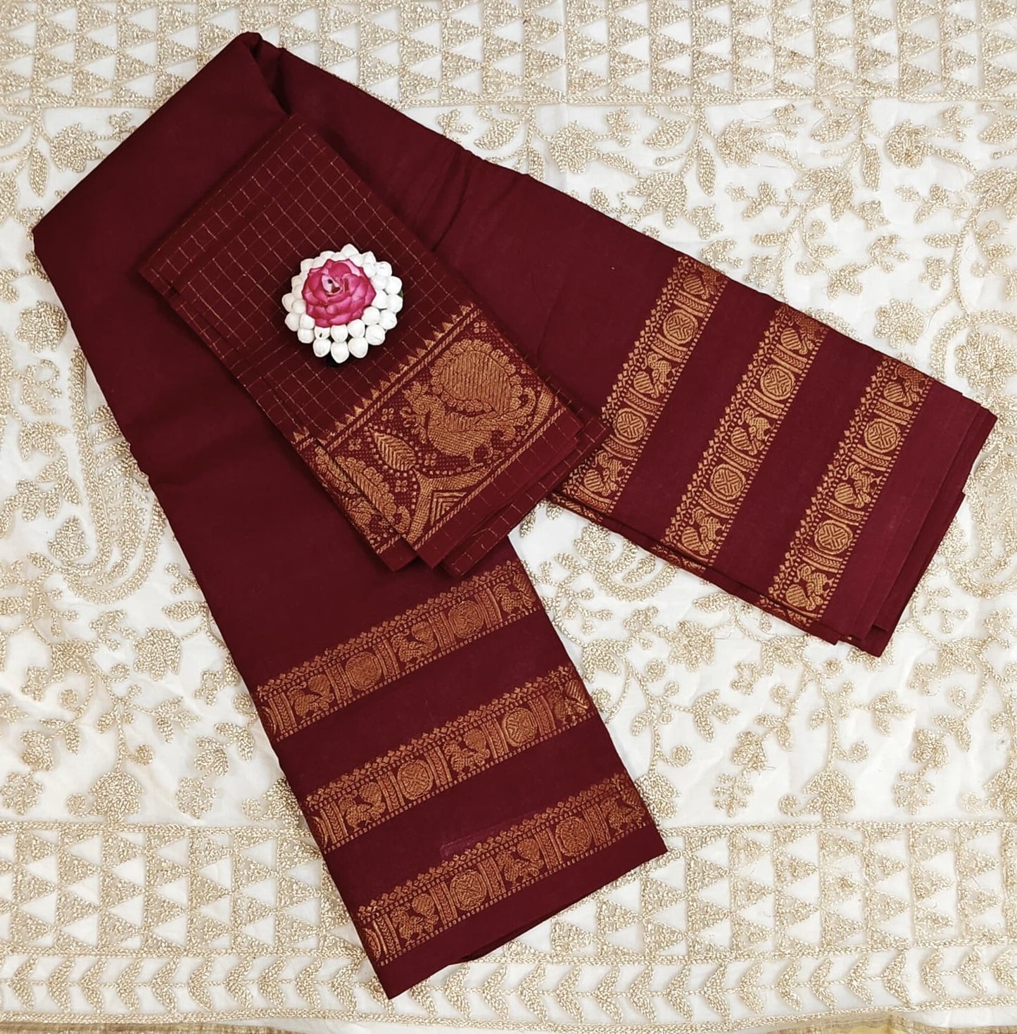 Maroon Majesty – Sungudi plain Saree