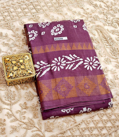 Deep Mauve Bandhani Cotton Saree