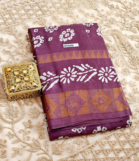 Deep Mauve Bandhani Cotton Saree