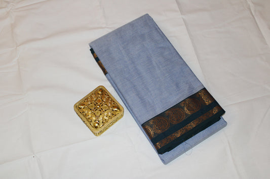 Serene Blue – Minimal Elegance with Zari Paisley Border