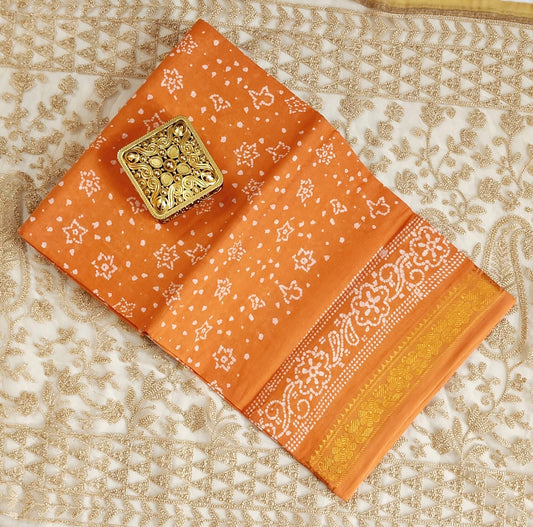 Elegant Orange Bandhani Saree with Zari Border