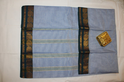 Serene Blue – Minimal Elegance with Zari Paisley Border